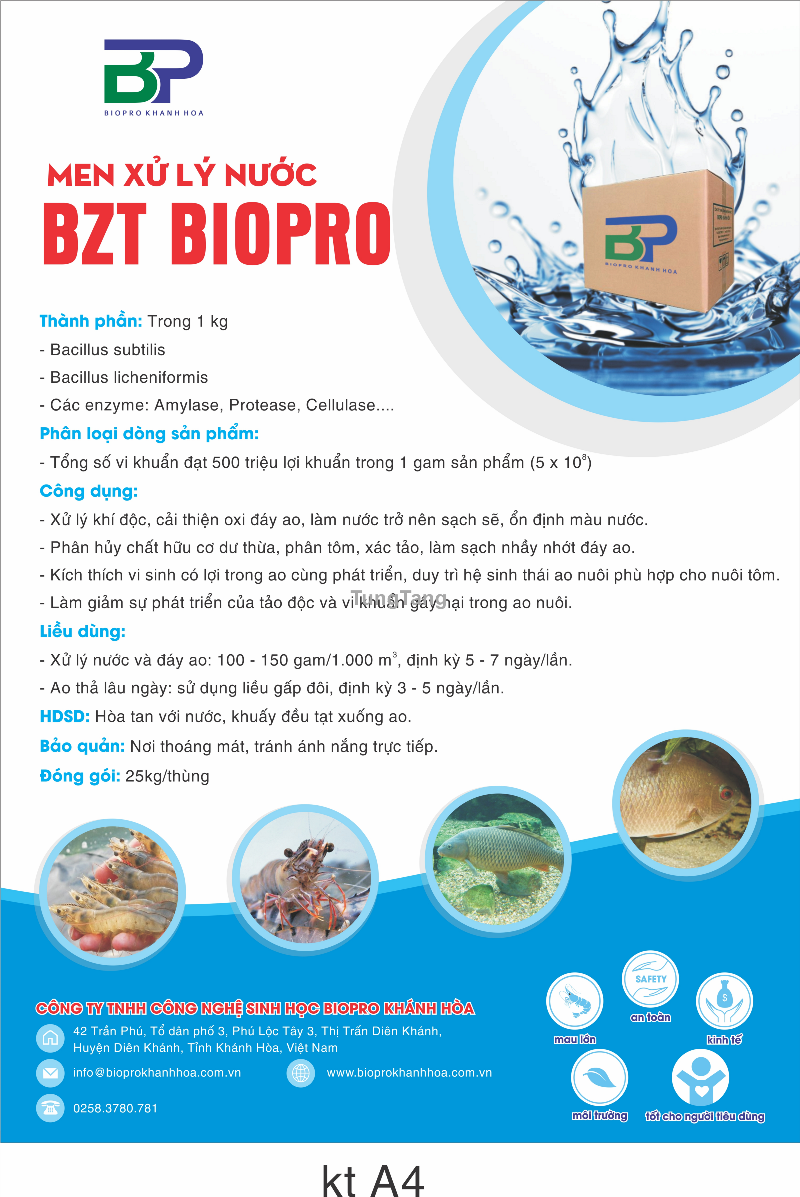 Men vi sinh xử lý nước và đáy ao BZT Biopro Khánh Hòa - Tung Tăng