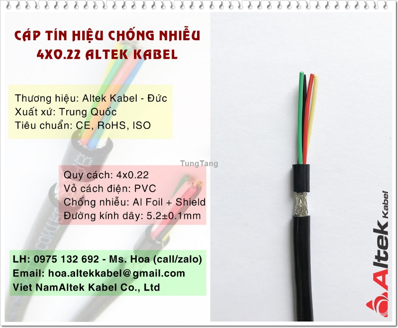 Cáp tín hiệu 4x0.22 (control cable 4C 0.22) Altek Kabel 100m/cuộn - Tung Tăng